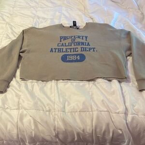 Grey cropped sweater with Blue lettering